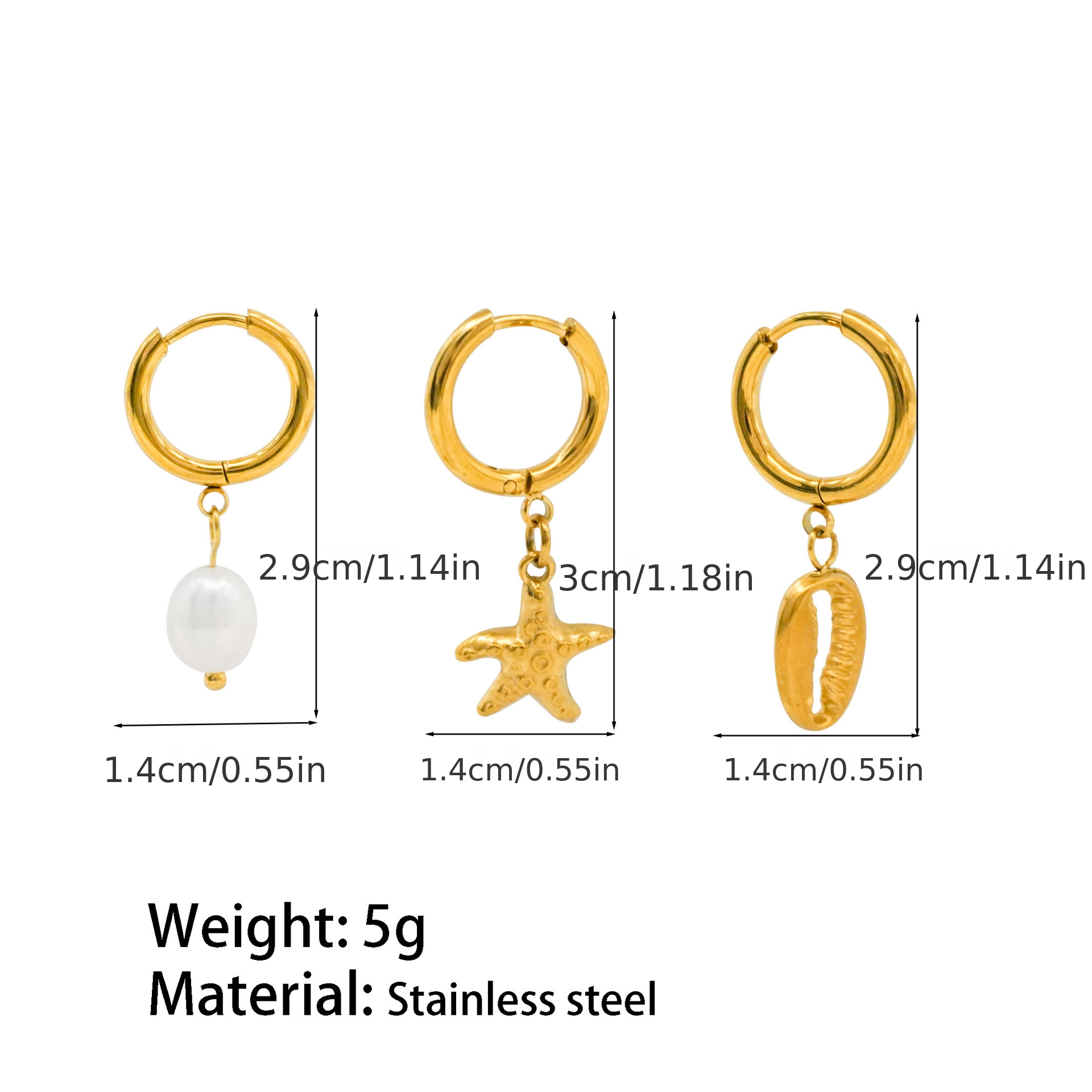 European Ocean Series Stainless Steel Earrings — 18K Plated